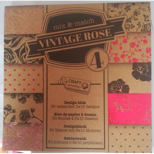 Bloc 30 Feuilles Style Kraft, Imprimés Ton Rouge, Rose, Motifs Vintage Rose, Pour Scrapbooking, Carterie, Décoration...