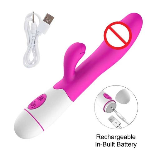 Vibromasseur Lapin Puissant, Gode Double Vibration, Point G, Stimulation Du Clitoris, Masturbateurs, Masseur Vaginal, Jouets Sexuels Pour Femmes Adultes--Red Charge