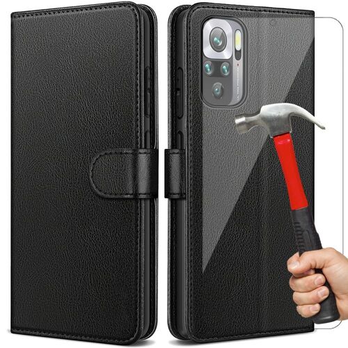 Pack 2 Verres Trempes+ Coque Pour Redmi Note 10/Note 10S (6.43'') Noir Effet Cuir Anti-Choc Anti Rayure