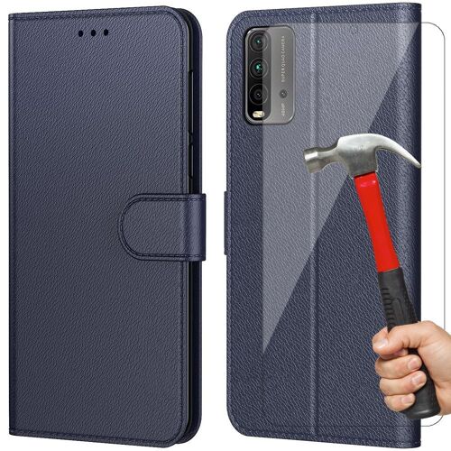 Pack 2 Verres Trempes+ Coque Pour Redmi 9T (6.53'') Bleu Marine Anti Rayure Anti-Choc