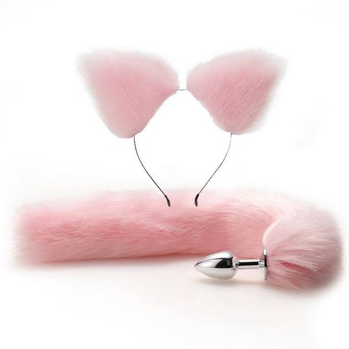 Cul Bout À Bout Queue Godemichet Renard Queue De Cochon Plug Anal Et Oreilles Produits Érotiques Bdsm Oreilles De Chat Jeu Sexuel Jouets Pour Couple Adultes Femmes Hommes--Pink