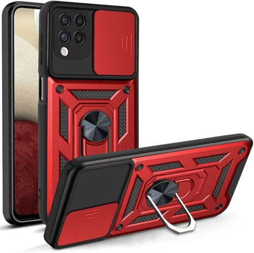 Coque Pour Samsung A12 (6.5'') Rouge Anneau Arrière Anti-Rayure Dure Style Armee Antichoc Cache Camera