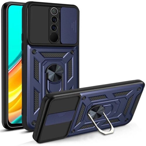 Coque Pour Redmi 9 (6.53'') Bleu Marine Dure Antichoc Anneau Arrière Anti-Rayure Style Armee Bordure Renforcee