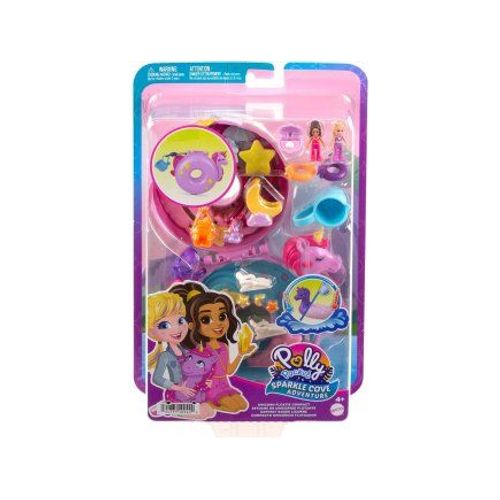 Coffret Licorne Polly Pocket Piscine Toboggan + Bouée + 2 Figurine + 12 Accessoires - Set Jouet Fille Mini Monde + 1 Carte Offerte - Mini Poupee