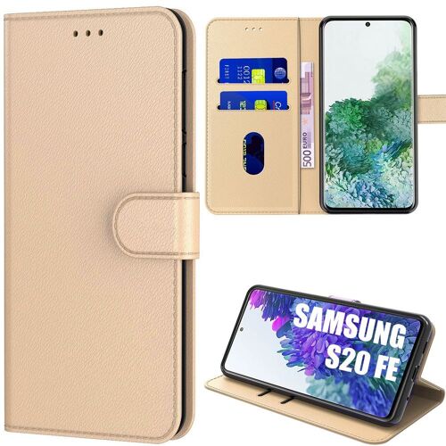 Coque Pour Samsung S20 Fe (6.5'') Dore Protection 360 Degre Effet Cuir Rangement Carte Couleur Unie Anti Rayure