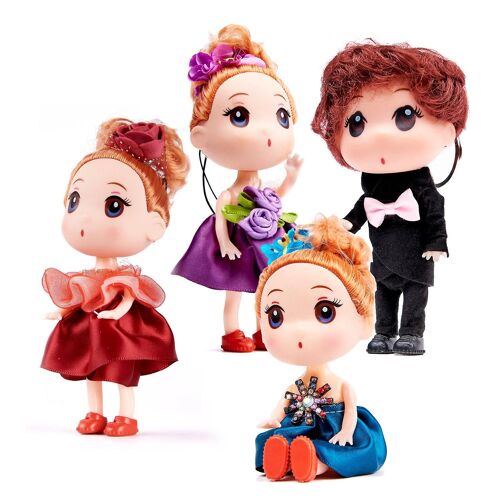 Poupée Maison De Poupée 3 Filles + 1 Lot De 4 Garçons. 12 Cm