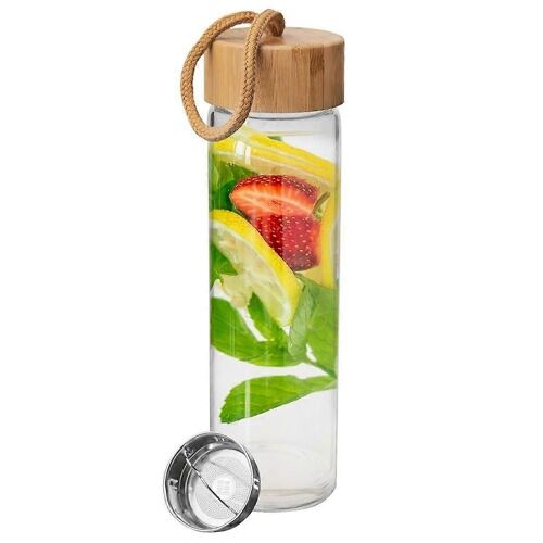 Bouteille en verre efficace avec passoire en acier pour la filtration des petites particules