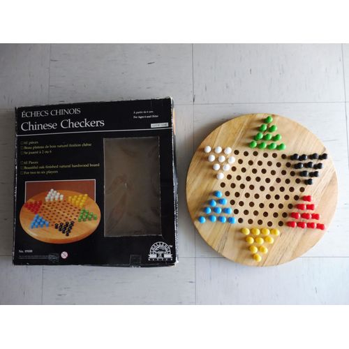 Jeu Échecs Chinois / Chinese Checkers - Plateau De Bois Naturel Finition Chêne - Challenge