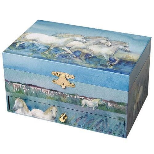Boite À Bijoux Musicale Chevaux Blancs Phosphorescente