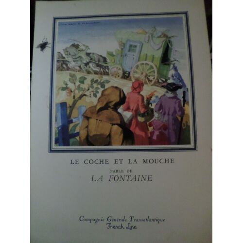 Menu Paquebot Ile De France 1957 Litho Jean A. Mercier Le Coche Et La Mouche La Fontaine