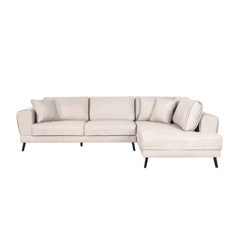 Canapé D'angle India Convertible 2 Coffres En Tissu - Angle Droit, Beige