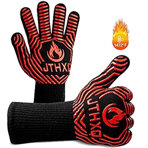 1 branche Hot BBQ Gants Résistant À La Chaleur Cuisine Cuisine Gants De Cuisine Professionnel Longue Résistante À La Chaleur Gants De Cuisine pour, Fumoir, Barbecue, Flamme Rouge)