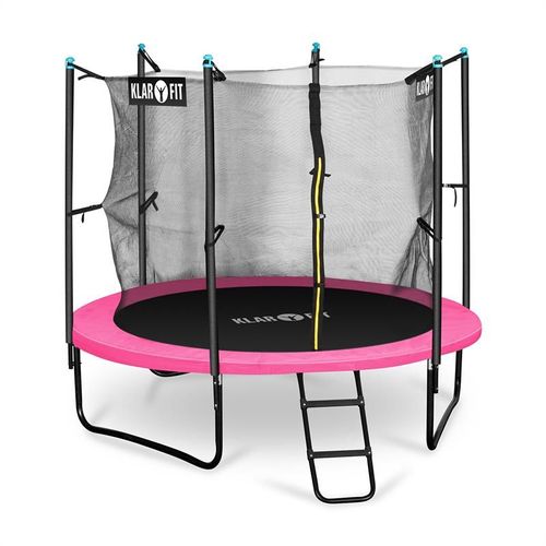 Klarfit Rocketgirl 250 Trampoline 250cm Filet De Sécurité Échelle Large Rose