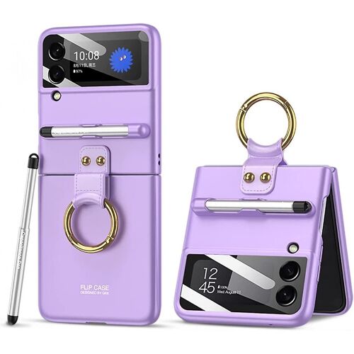 Pour Galaxy Z Flip 3 5g Case, Étui Antichoc Pc Rigide Ultra Mince Pour Samsung Galaxy Z Flip 3 5g, Avec Boucle Annulaire Et Stylet De Capacité, Violet