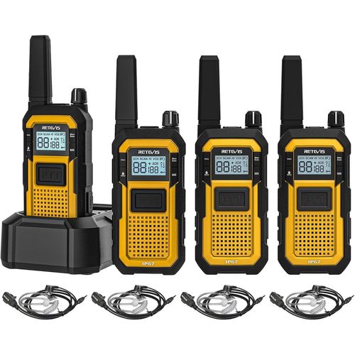 Rb648 Talkie Walkie,Radio Bidirectionnelle Étanche Ip67,Double Ptt,Vibration Sos,2000 Mah,Talkie-Walkie Robuste Avec Oreillettes Pour Entrepreneurs De Chantier (4 Pièces,Jaune)
