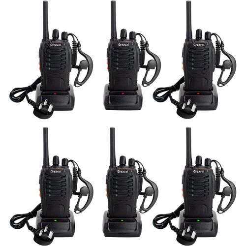 Talkie-Walkies Pmr446 Rechargeable À 16 Canaux Sans Licence Avec Écouteurs Et Chargeur (Lot De 6)