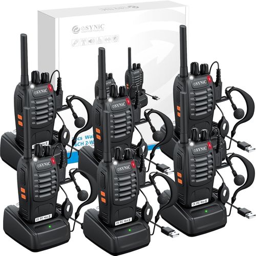 6Pcs Walkie Talkie Rechargeable,Radio Bidirectionnelle Pmr446,Ctcss/Dcs,Lampe De Poche Led,Oreillette Et Usb Base De Chargement,Émetteur-Récepteur Portable Pour Terrain,Expédition,Chantier
