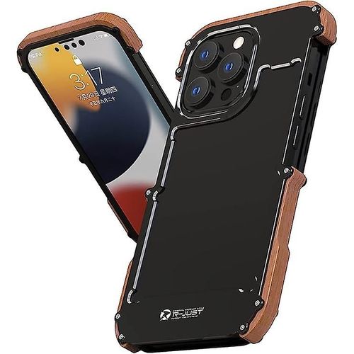 Coque Pour Iphone 13 Promax,Protection Contre Les Chutes Couvercle De Cadre De Pare-Chocs En Bois En Métal Antichoc Pour Iphone 13 Promax 6,7 Pouces (