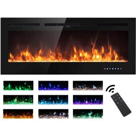 MERAX CHEMINÉE ÉLECTRIQUE MURALE À EFFETS DE FLAMME 3D 13 COULEURS AVEC TÉLÉCOMMANDE/ÉCRAN TACTILE, 42 POUCES