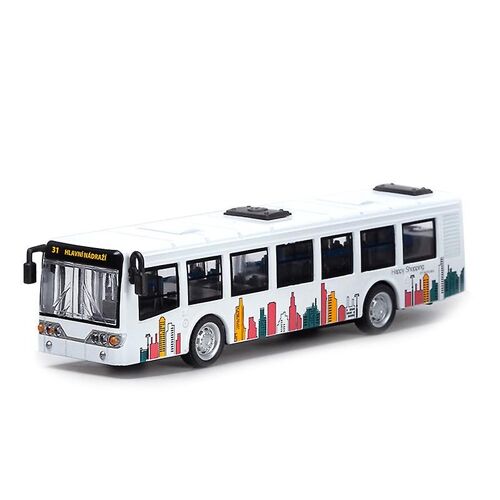 1 :70 Alliage Bus Modèle Enfants Jouet Voiture Ornements Pull Back Voiture Modèle Garçon Jouet Cadeau (Blanc, 2 Packs)