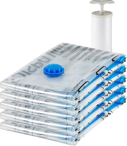 DLM 5Pack Sacs de rangement sous vide Pompe à main transparente Économiseur d'espace Sacs de stockage sous vide,Sacs de rangement sous vide,Couvertures,Oreillers,Rangement de literie XS