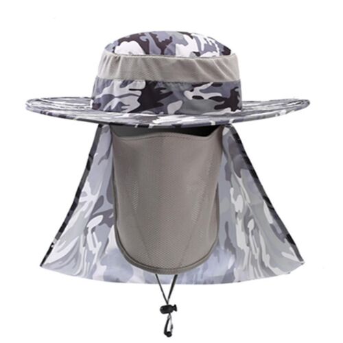 Châle Chapeau De Soleil De Randonnée En Plein Air, Chapeau De Soleil À Large Bord Pour Hommes Et Femmes, Avec Le Chapeau De Pêche À Chicanes De Cou, Camouflage Gris Clair
