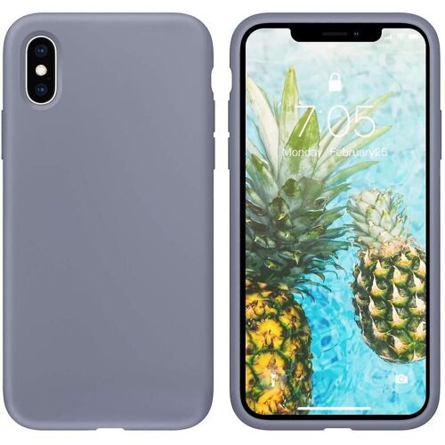 Coque pour iPhone X 5,8 pouces Coque de téléphone en caoutchouc gel de silicone liquide, tout le corps mince doux microfibre doublure coussin étui de protection antichocLavande Gra