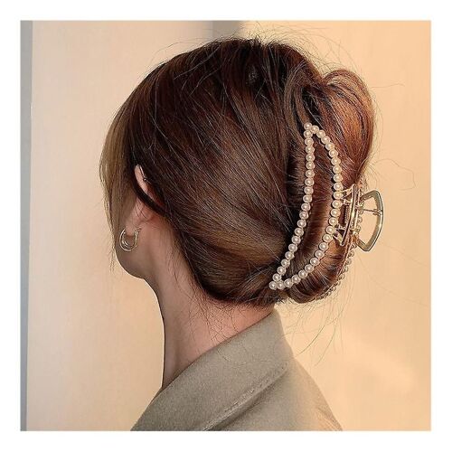 JUSCH Pearl Hair Claw Blanc Grands Clips En Plastique Antidérapant Cheveux En Plein Air Mâchoire Clips pour Femmes et Filles, WZ-2005R