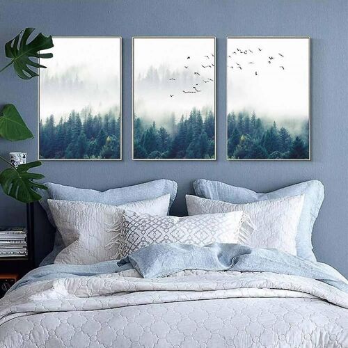 Wekity Misty Forest Wall Art Toile Impression Affiche, Simple Mode Photographie Art Déco Pour La Maison Salon Chambre Bureau (Lot De 3 Sans Cadre, 5'' X 7'')