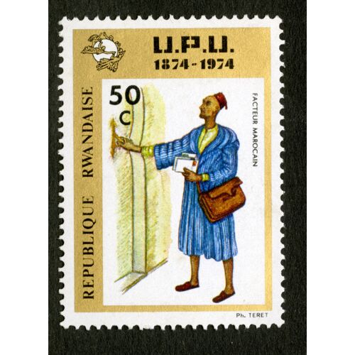 Timbre Non Oblitéré République Rwandaise, Facteur Marocain, U.P.U 1874-1974, 50 C