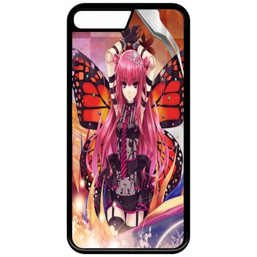 Coque - Fille manga rose - compatible avec apple iPhone 7+ - Plastique - bord Noir