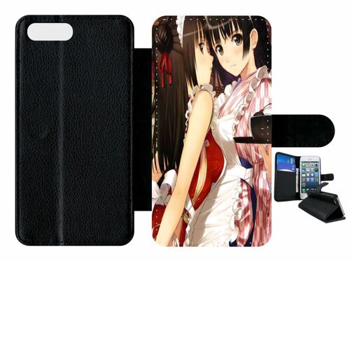 Etui A Rabat - Filles Manga 2 - Compatible Avec Apple Iphone 7+ - Simili-Cuir - Bord Noir