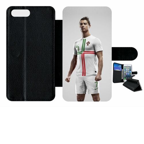 Etui A Rabat - Christiano Ronaldo Selecao Portugal - Compatible Avec Apple Iphone 7+ - Simili-Cuir - Bord Noir
