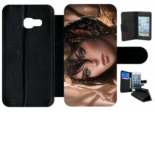 Etui à rabat galaxy a3 (2017) - femme fantasy brune yeux vert - simili-cuir - noir