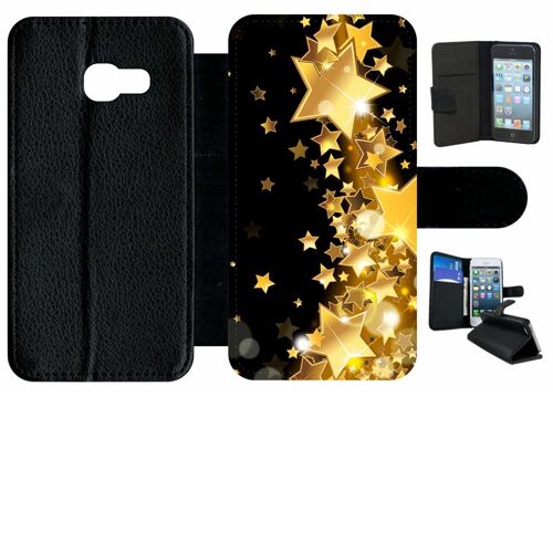 Etui à rabat galaxy a3 (2017) - étoile d'or sur fond noir - simili-cuir - noir