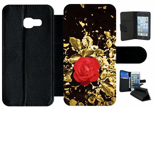 Etui À Rabat Galaxy A3 (2017) - Rose Et Feuille D'or - Simili-Cuir - Noir