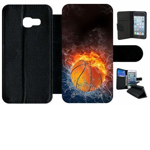 Etui À Rabat Galaxy A3 (2017) - Ballon De Basket Eau Et Feu - Simili-Cuir - Noir