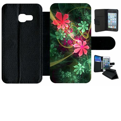 Etui À Rabat Galaxy A3 (2017) - Abstrait Fleur Verte - Simili-Cuir - Noir