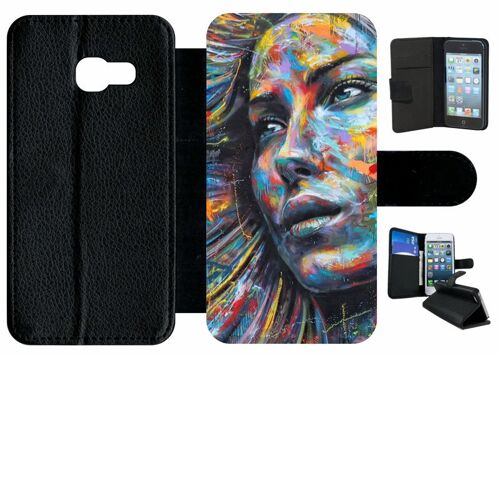 Etui À Rabat Galaxy A3 (2017) - Visage Art Design - Simili-Cuir - Noir