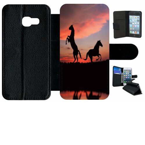 Etui À Rabat Galaxy A3 (2017) - Chevaux Coucher De Soleil - Simili-Cuir - Noir