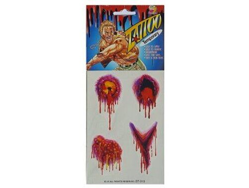 Set De 4 Tatouages Temporaires Pour Enfant Blessures - Sang - Horreur - Peur - Halloween - Carnaval
