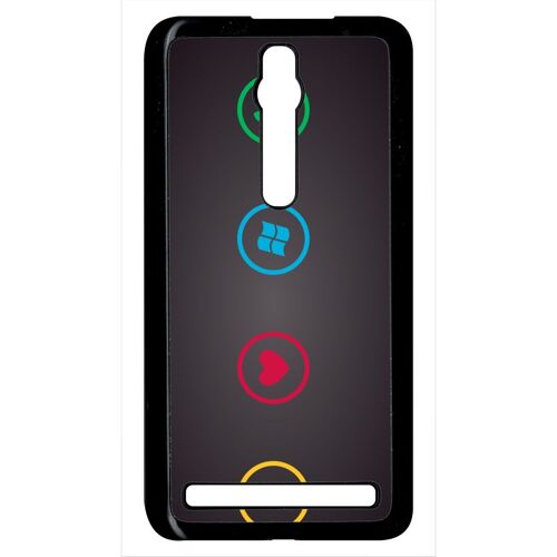 Coque Pour Smartphone - Rebus I Love Windows And Phone - Compatible Avec Asus Zenfone 2 Ze551ml - Plastique - Bord Noir