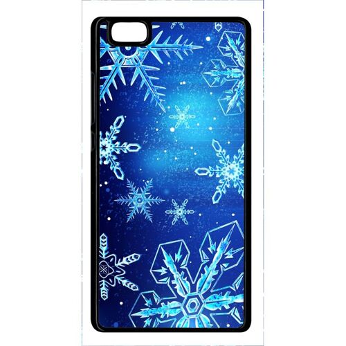Coque pour smartphone - Flocon de neige fond bleu nuit - compatible avec huawei P8 Lite (2015) - Plastique - bord Noir