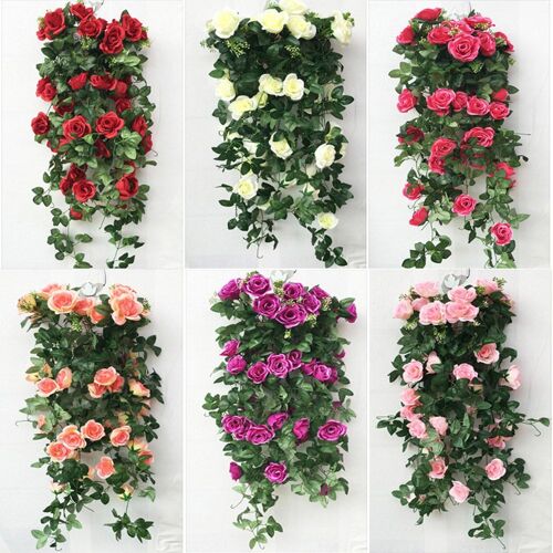Roses Artificielles Murales Suspendues, 2 Pièces , Fausses Fleurs, Décor De Panier De Balcon (Rose Rouge, Blanc Lait, Violet, Champagne, Rose)