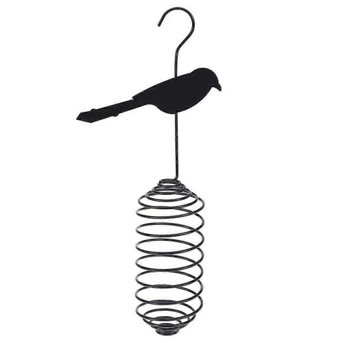 Mangeoire à oiseaux, métal noir pour boules de suif avec motif plume
