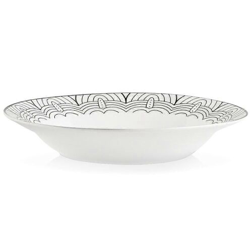 Élégante assiette en porcelaine blanche à décor noir, lavable au lave-vaisselle