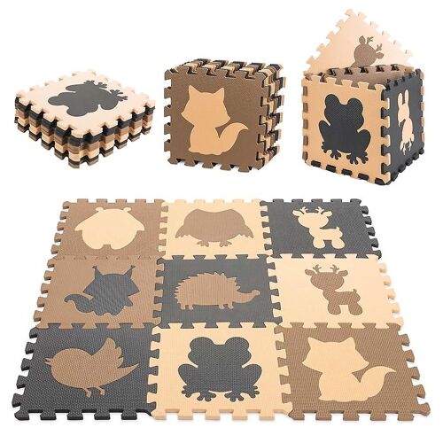 Tapis puzzle en mousse pour enfant 9el. beige-marron-noir 85cm x 85cm x 1cm