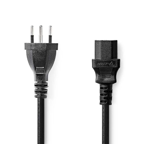 Câble d'alimentation | CH Type 12 | IEC-320-C13 | Droit | Droit | Plaqué nickel | 2,00 m | Rond | PVC | Noir | La