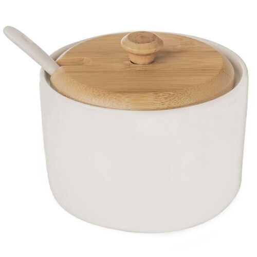 Sucrier en porcelaine et bambou - élégant et pratique pour la cuisine