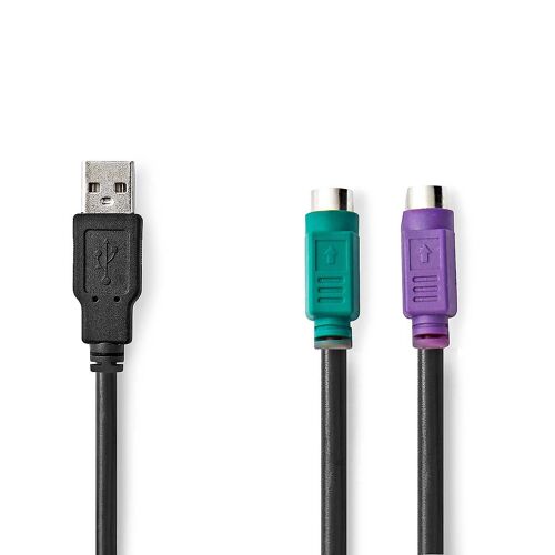 Câble 2 en 1 | Câble USB 2.0 | USB-A mâle | 2x PS/2 Femelle | 480 Mbit/s | 0,30 m | Plaqué nickel | Rond | PVC |